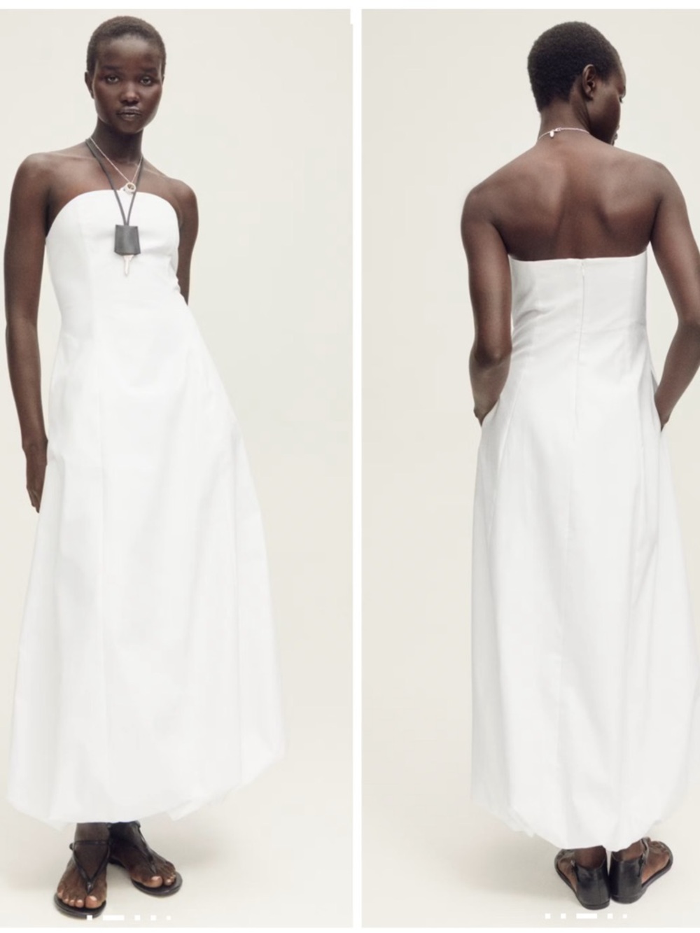 Mango Strapless White Maxi Baloon Bottom Dress